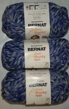 Lot of 3 Skeins, Bernat Softee Chunky Twist, 2.8 oz, 84 yds, Midnight