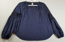 GAP Top Women’s Small S Blue Eyelet See Through Long Sleeve Poet Romantic Cotton