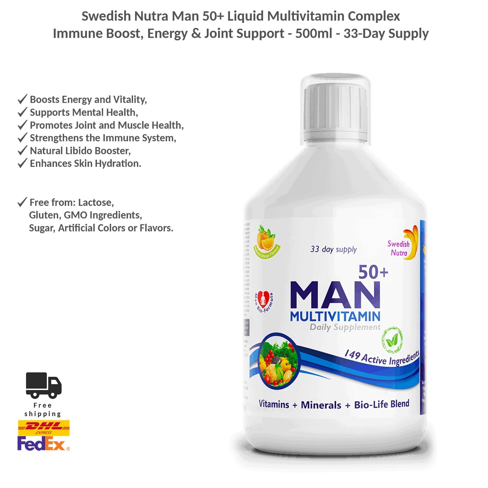 Swedish Nutra Man 50+ Flüssiges Multivitamin & Multimineral für Männer 500ml