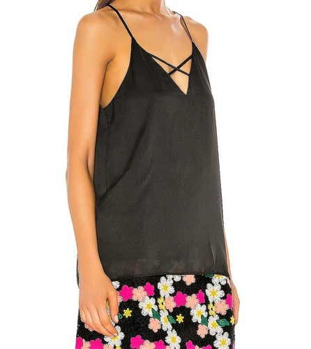 NWT $98 BCBG MAXAZRIA Keyhole Neck Cross Front Satin Georgette Top Black XXS - Picture 2 of 7