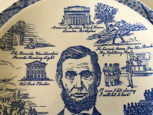 VINTAGE 16. PRÄSIDENT ABRAHAM LINCOLN BLAU SOUVENIR HISTORISCHER TELLER ADLER BRDR - Bild 3 von 5