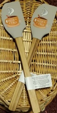 2 Hello Fall Silicone Spatula 12" NWT Bamboo Autumn Coffee Kitchen Decor 