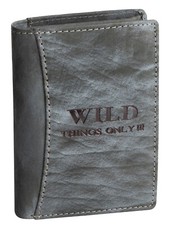 Wild Things Only !!! Leder Portemonnaie Geldbörse Herren Hochformat Grau-Blau