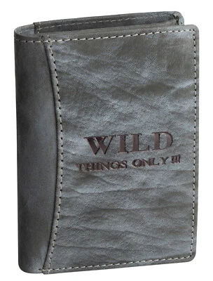 Wild Things Only !!! Leder Portemonnaie Geldbörse Herren Hochformat Grau-Blau