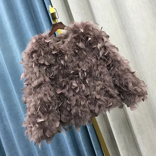 Women's Real Ostrich Feather Fur Short Coat Real Fur Shaggy Wedding Bride Jacket - Picture 31 of 34