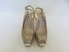 Jimmy Choo Gold Metallic Faux Snakeskin Peep Toe Slingback Size EUR 38/US 7.5