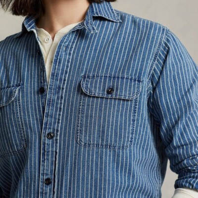 トップス Polo Country Stripe Work Shirt POLO COUNTRY RALPH LAUREN CLASSIC FIT BLUE INDIGO STRIPED WORK