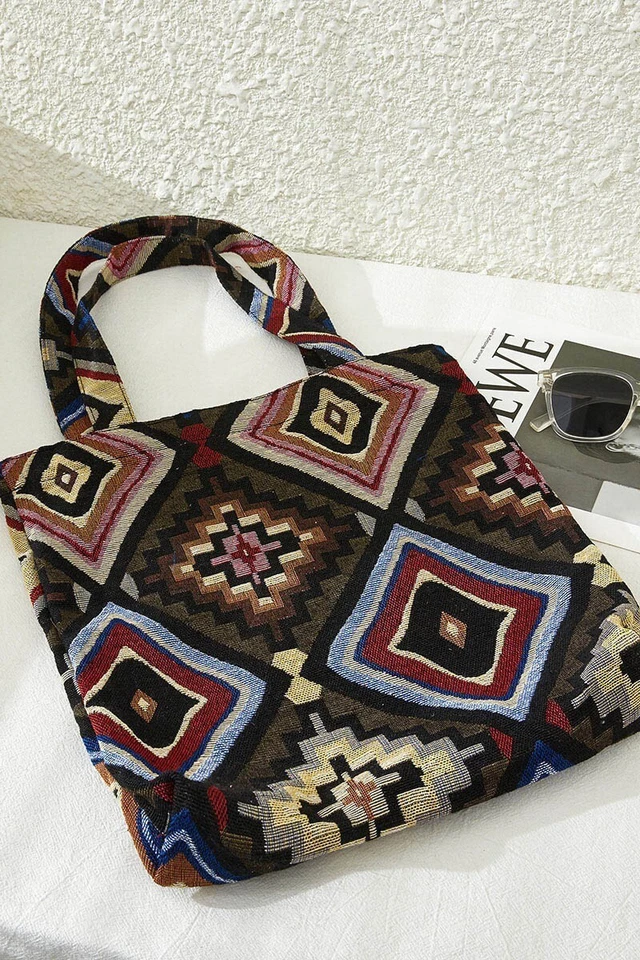 Aztec Pattern Black Canvas Tote With Large Matching Zip Pouch Cosmetic Bag - Image 2 of 4