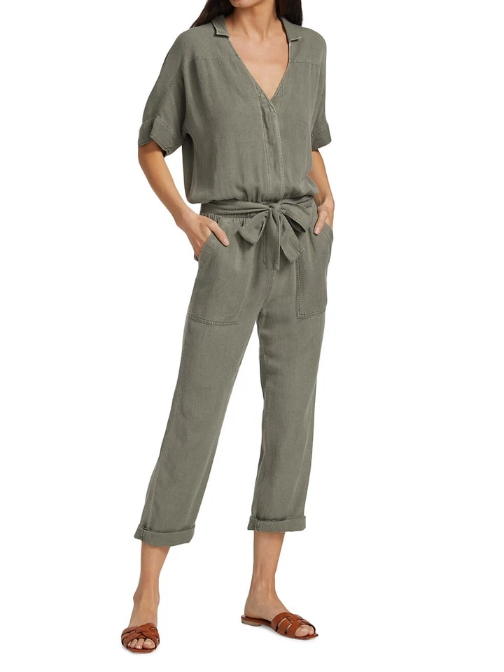 NUEVO $208 Espléndido Mono Corto Mujer Suela Pequeña Sarga Verde Manga Corta Foto 4 de 4