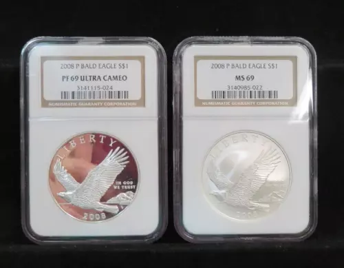 2008-P Unc & Proof Bald Eagle $1 commem dollars NGC graded 69 Free s/h