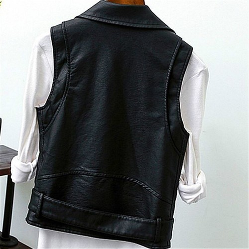 Women Faux Leather Waistcoat Tops Gilet Biker Sleeveless Jacket Punk Retro Zip - Picture 9 of 9