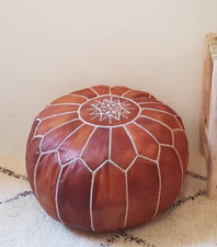 Pouf poggiapiedi ottomano marocchino in pelle 24'' marrone boho nuovo non imbottito fatto a mano