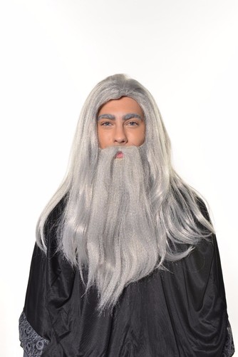 Halloween Dumbledore Gandalf Wizard Old Man Wig & Beard Set Hobbit H0554 - Picture 2 of 3