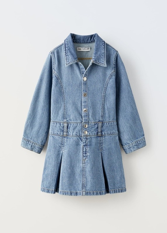 Zara Girls Box Pleat Denim Dress Size Size 9 NWT