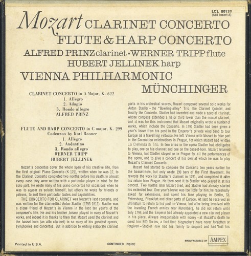 Prinz, Munchinger "Mozart Clarinet Cto, Flute & Harp" London 7½ ips Reel Tape - Picture 2 of 3
