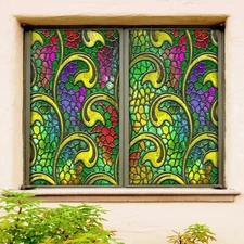 3D Color Pattern O514 Window Film Print Sticker Cling Stained Glass UV Block Am