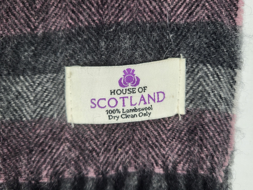 House of Scotland Scarf Gray Purple Striped Fringe Lambs Wool - Picture 2 of 6