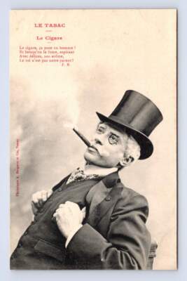 Cigar Smoking Man ''Le Tabac'' Antique French Tobacco Collotype Crossdressing? UDB