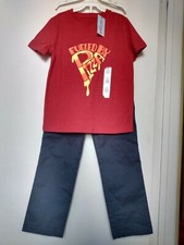 Cat Jack Boy's 2 Piece Set Shirt and Pants "Fueled By Pizza" Size 7