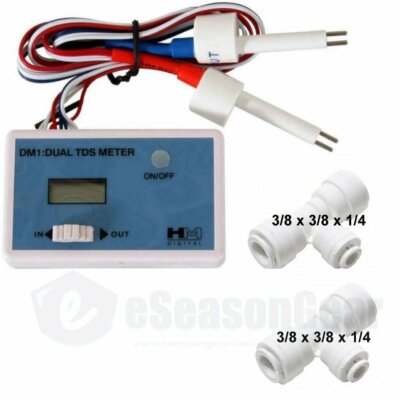 HM Digital DM-1A, 2x 3/8'' Tee Inline Dual TDS PPM Monitor, Reverse Osmosis, DM-1