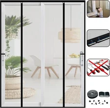 Double Door Mesh Screen Magnetic Closure Heavy Duty for Sliding Door 72" x 80...