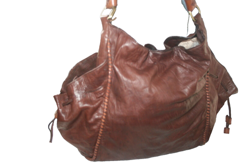 AUTHENTIC BROWN DISTRESSED LEATHER LARGE SABRINA SCALA HANDBAG