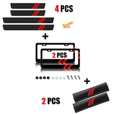 For Dodge Accessories Set Car License Frame + Door Sill Protector + Shoulder Pad