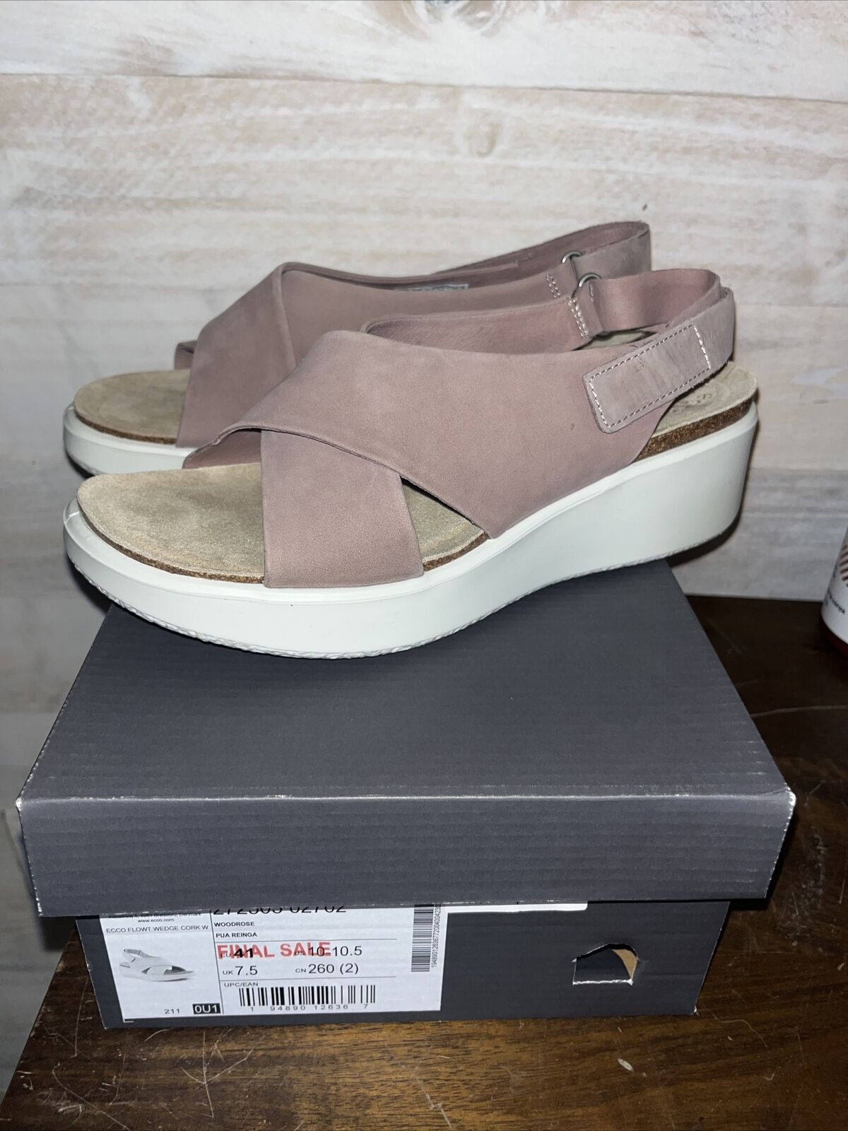 ECCO Womens Wedge Cork Leather Sandal - Woodrose - Size US 10 | eBay