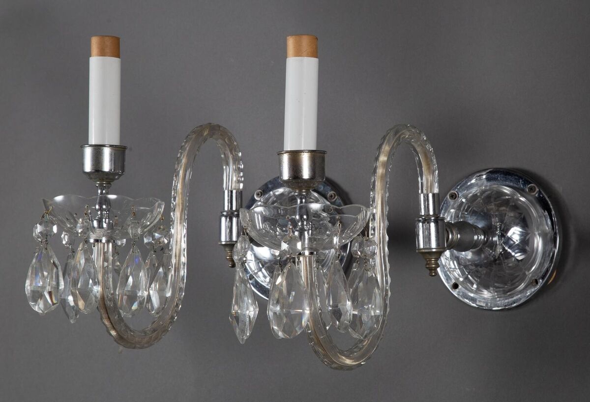 RARE LOUIS BALDINGER & SONS CHROME & GLASS ART DECO SCONCES RARE LOUIS BALDINGER & SONS CHROME & GLASS ART DECO SCONCES