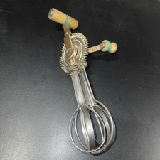 Antique Ladd Green Hand Mixer Egg Beater Kitchen Tool Wooden Handle Stainless