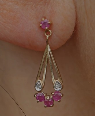 Vintage Ohrhänger Rubin & Diamant 9 Karat Gold