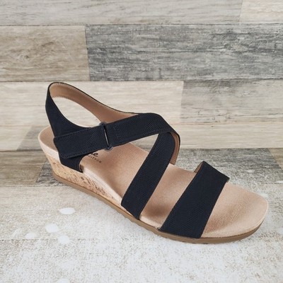 Lifestride Sincere Womens Wedge Sandals Sz 11 W Black Slingback Open & Round Toe