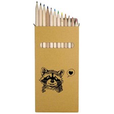 12 x 'Raccoon in Love' Long 178mm Coloured Pencils / Pencil Set PE00088741