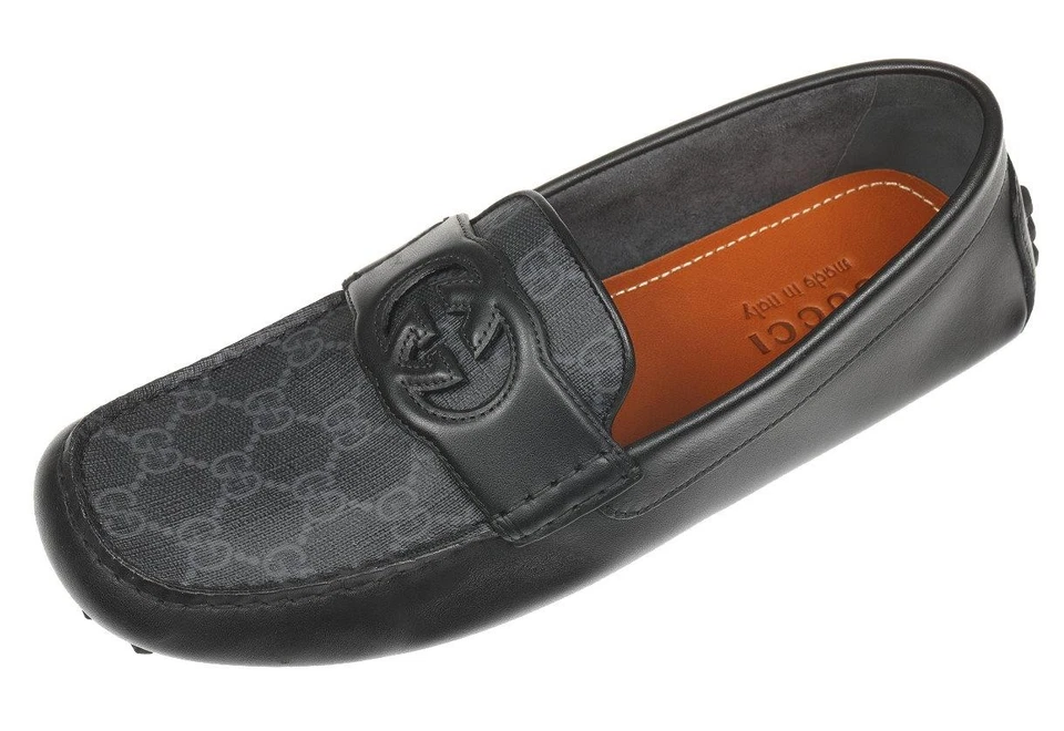 NUEVOS ZAPATOS DE CONDUCTOR MOCASÍN ENTRELAZADOS GG NEGROS GRISES DE LUJO 8.5/US 9 Foto 4 de 4