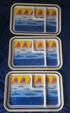 ONEIDA Melamine Lunch Trays Vintage 1987 Set of 3 Sailboat Whale Divided
