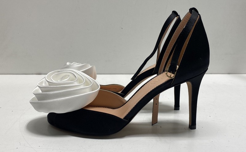 J.Crew Black Textile Satin Rose Flower Ankle Strap Pumps Heels Women's Size 7