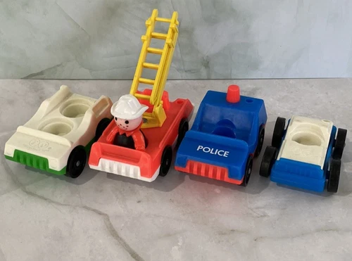 Fisher Price Little People Cars Vehicles Fire Truck Police City Vintage Toy Set
