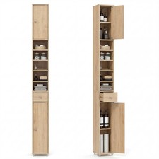 180cm Bathroom Tall Cabinet Slim Freestanding Pantry Cabinet Natural