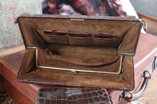 Stunning Vintage Edwardian Crocodile Skin Handbag & Purse - Picture 8 of 18