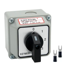 20A Black Rotary Changeover Switch with Box, 660V 4 Position 2 Poles 8 Terminals
