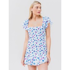 LoveShackFancy Kodie Deep Cotton Candy Smocked Floral Print Mini Dress Size L