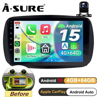 4+64G Android 15 Autoradio Carplay GPS Navi +Kamera Für Smart Fortwo 453 HighEnd