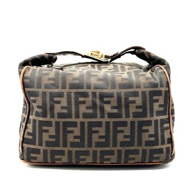 FENDI Zucca Vanity Bag Hand bag Large Size Pouch Canvas Authentic