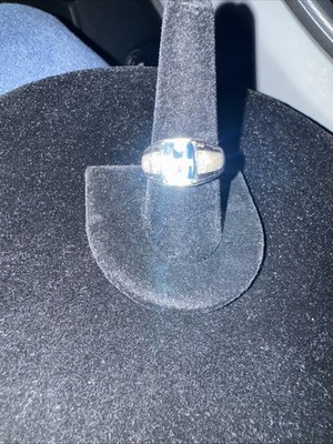 Blautopas Herrenring, Diamantring, Sterlingsilberring, Strukturring 2,5 Tw
