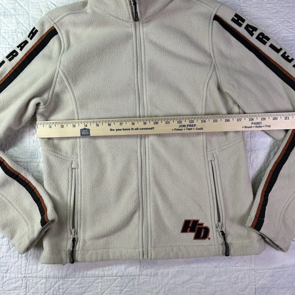 Harley-Davidson Jacket Womens Small Beige Fleece Full Zip Mock Neck Zip Pockets - Image 3 of 4