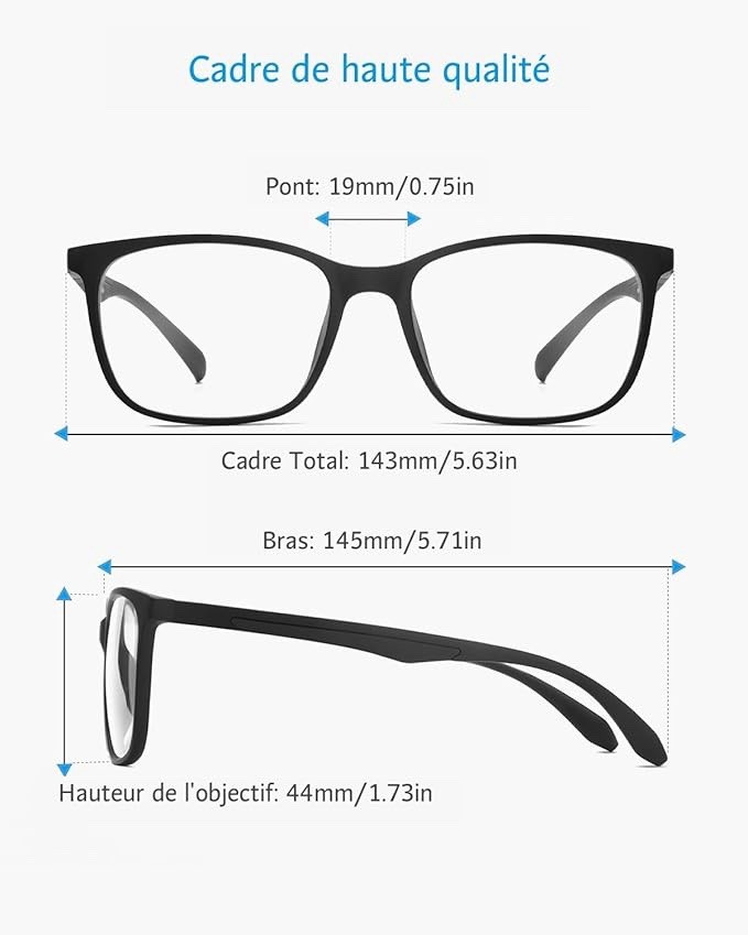 Lunettes anti lumière bleue noires ANRRI pour protection écran PC
