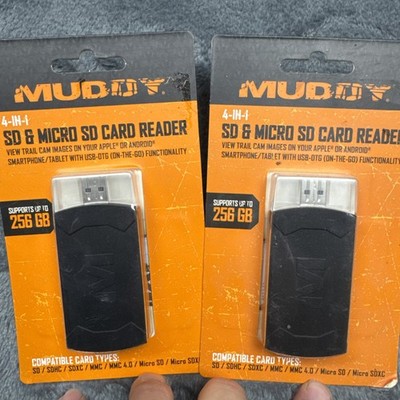 2 Pack Muddy 4-In-1 SD & Micro SD Trail Cam Card Reader Supports up to 256 GB