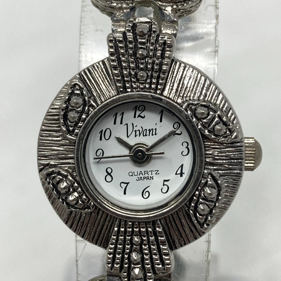 Reloj Vivani Marcasite Mujer 21mm Tono Plata LEER Corazones Batería Nueva 7.25" De Colección Foto 2 de 4