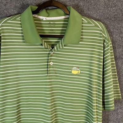 2010 Masters Golf Shirt Mens XL Green Stripe Adidas Polo Short Sleeve Tour