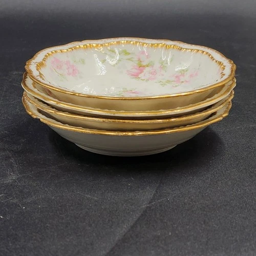 4 Limoges Obst Dessert Schalen 5,5" Die Ardennen Rosa Rosen Gold Haviland Frankreich - Bild 4 von 11